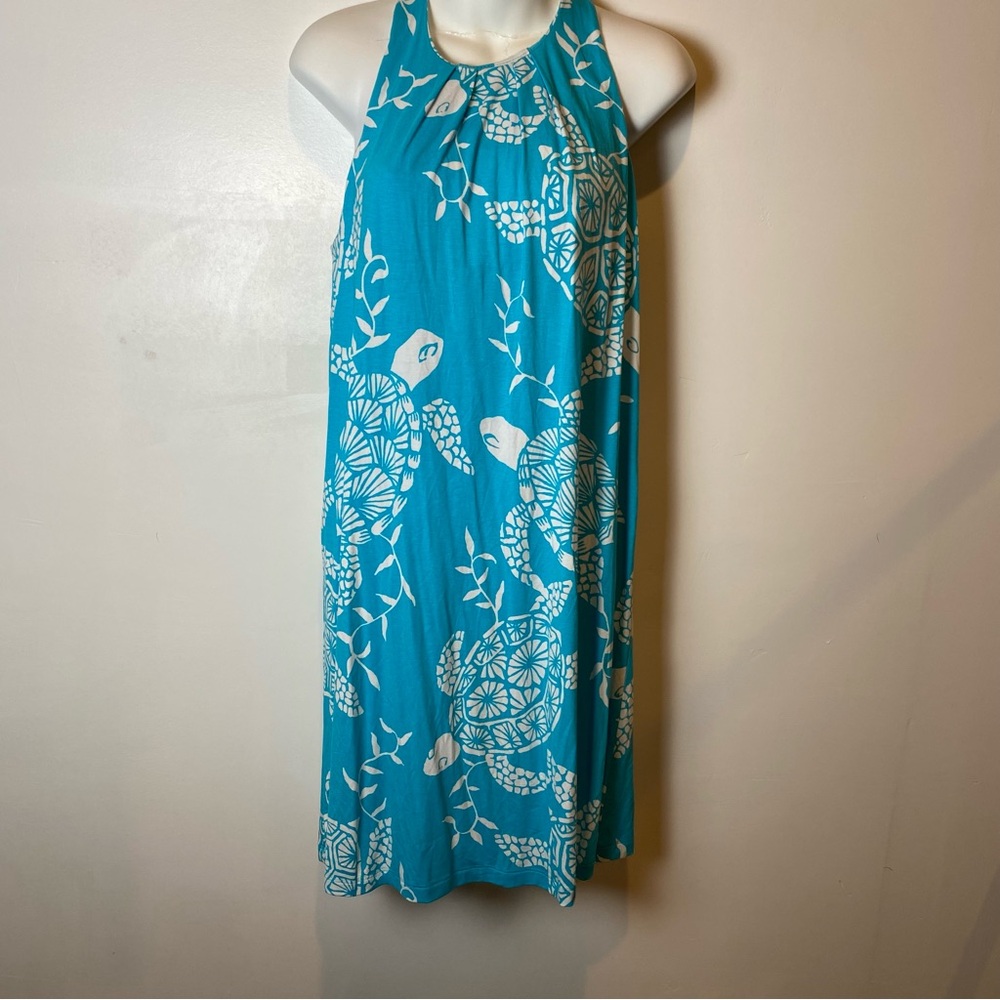 Tori Richard Turquoise Turtle Print Midi Dress Women’s Medium Made in Hawaii